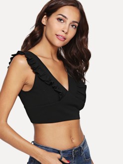 Double V Neck Ruffle Trim Crop Top - (Duplicate Imported from WooCommerce)