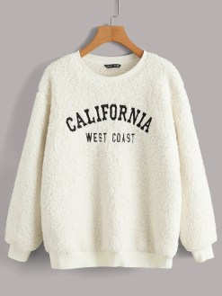 Drop Shoulder Embroidery Letter Teddy Pullover - (Duplicate Imported from WooCommerce)