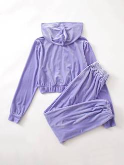 Zip Up Velvet Hoodie With Velvet Sweatpants
