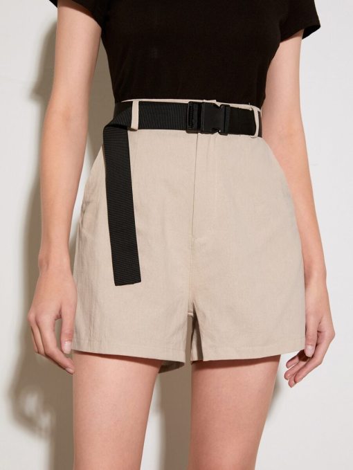 Solid Belted Shorts