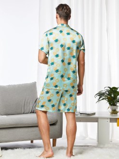 Men Pineapple Print Button Front Pajama Set