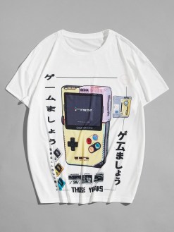 Men Japanese Letter And Cartoon Graphic Drop Shoulder Tee