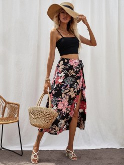 Crop Cami Top & Floral Knot Side Skirt