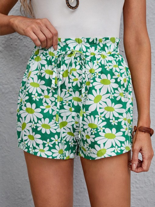 Allover Floral Knot Front Shorts