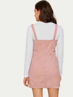 Pink Button Front Corduroy Overall Dress