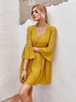 Yellow Embroidered Sleeve Dress