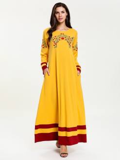 Long Yellow Abaya Dress