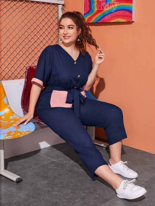 Plus Blue Knotted Casual Jumpsuit