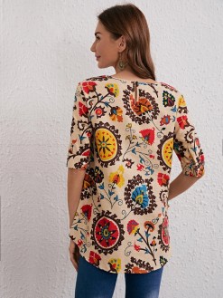 Allover Floral Round Neck Blouse