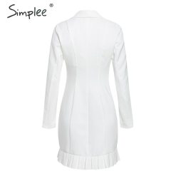 V-Neck Elegant Button Up Ruffles White Office Party Mini Dress