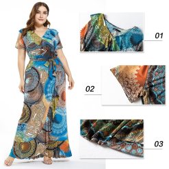 Plus Kaftan Abaya Summer Boho Print Long Dress