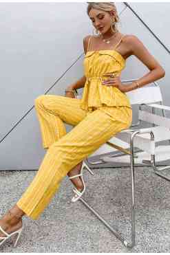 Casual Yellow plaid Women's Two Piece Set